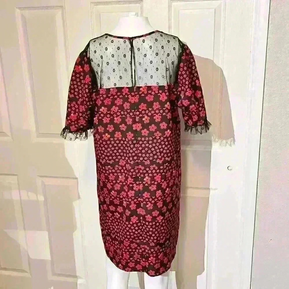Y2K BCBGeneration Womens Red Black Yoke Gothic Floral Shift Dress Size Medium - Picture 2 of 8